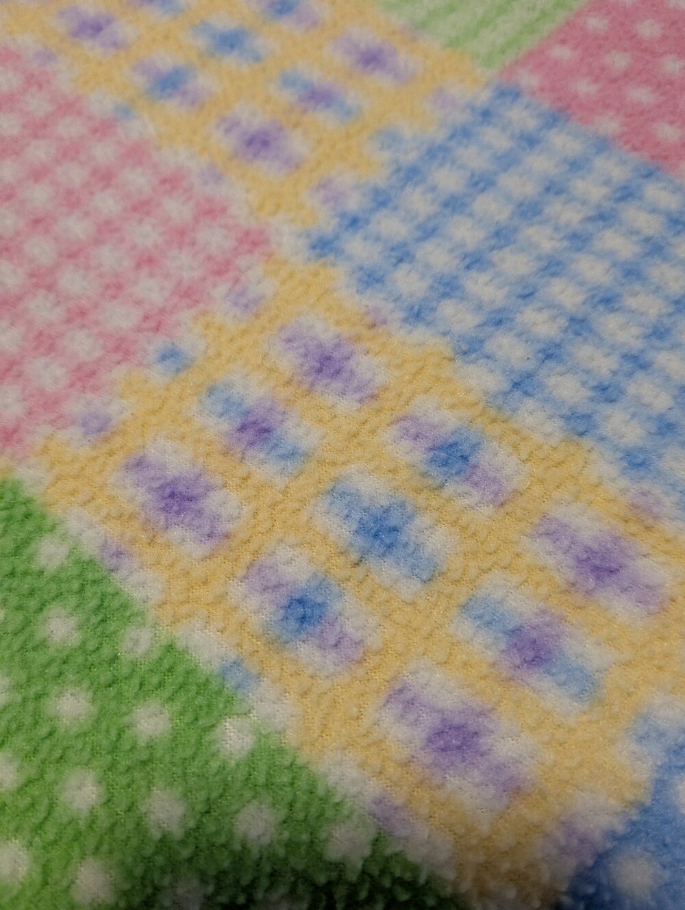 Pastel Patchwork Baby Blanket with Pink Satin Border. 39x 40 Inches . EUC . - Picture 5 of 5